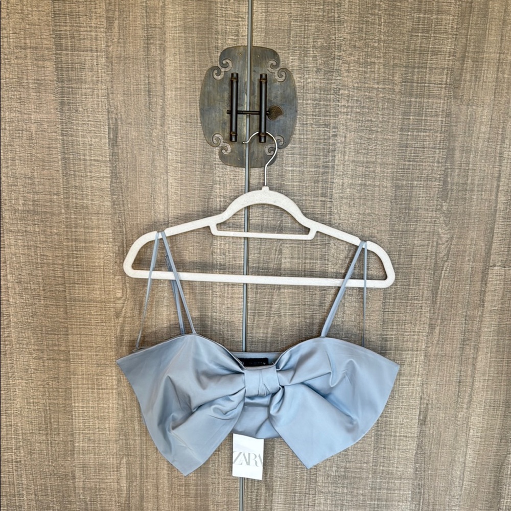 Zara Light Blue Bow Crop Top